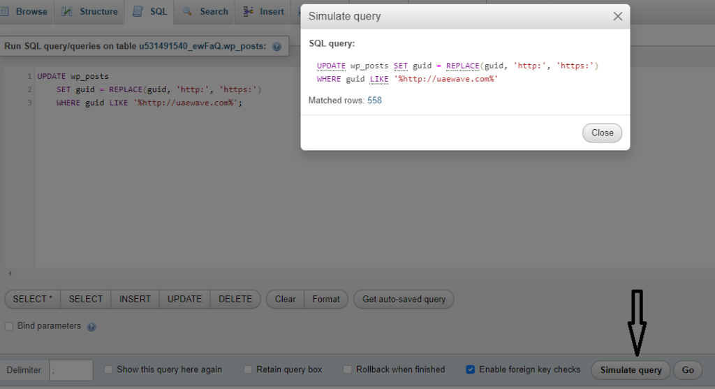 phpmyadmin simulate query to verify the affected results